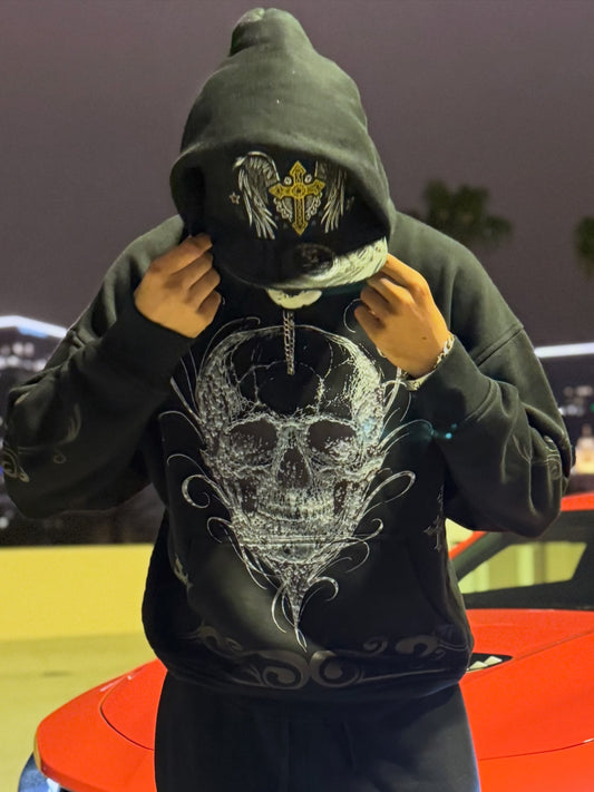 BLACK SKULL CROSSES HOODIE